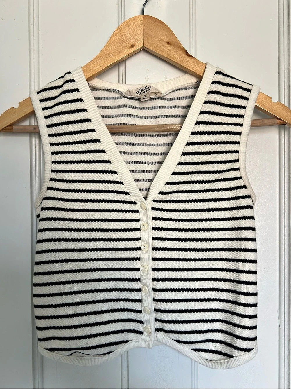 Atelier by Kirious Striped Button-Front Sweater Vest in White & Black